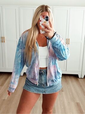 Pink purple blue tie dye stay salty Maui Hawaii zip up hooded jacket